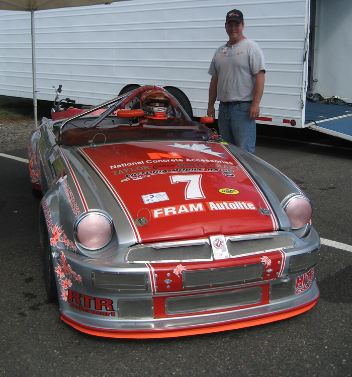 silver and red #7 MGB race car